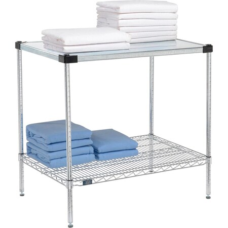Nexel 2 Shelf, Chrome Wire Shelving Unit, Starter, 1 Solid Shelf, 36inW x 24inD x 34inH B3124339